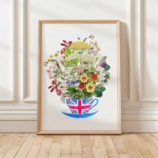 Union Jack Teacup with Flowers - Art Print