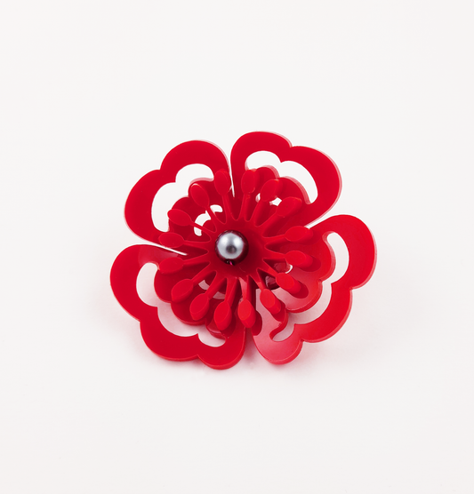 Cherry Red Anemone Brooch